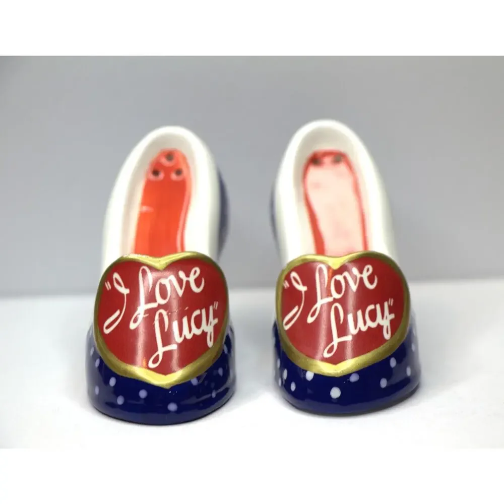 I Love Lucy Ceramic High Heel Salt & Pepper Shakers – Blue Polka Dots, Red Heart